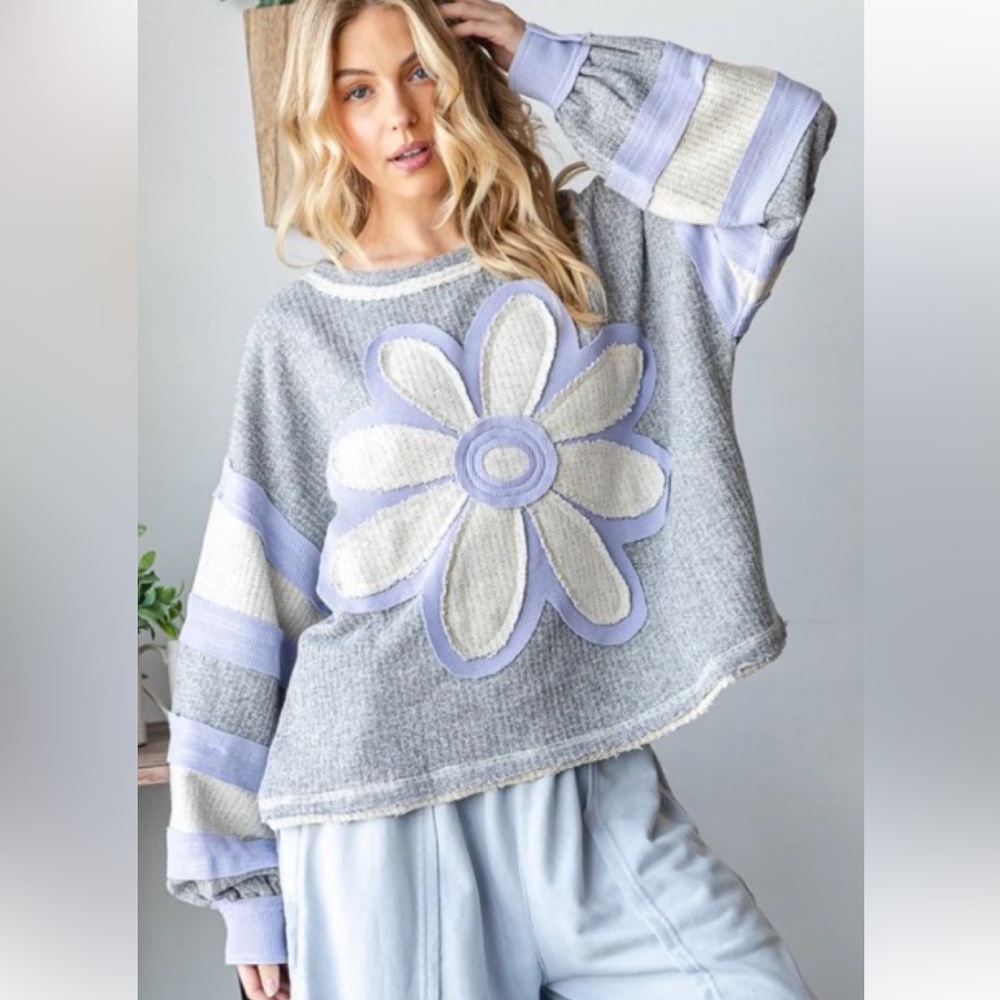 Oli & Hali Gray and Lavender Floral Sweater